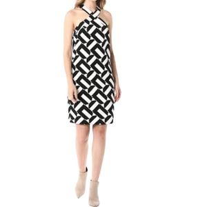 Trina Turk Black White Halter Style Midi Knit Shift Dress Size 10.